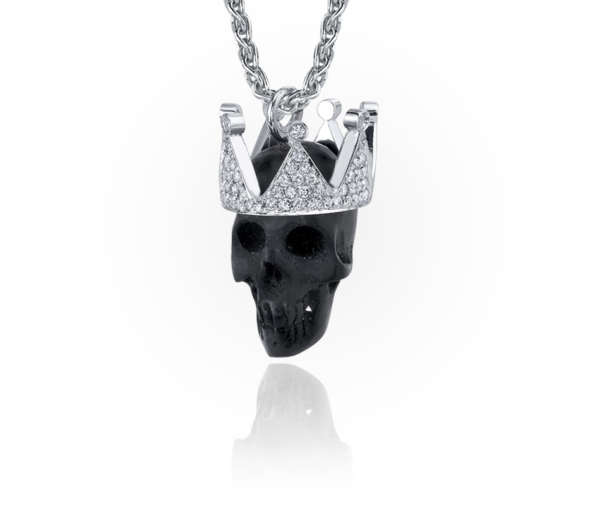Black Ivory Skull & Diamond Crown Pendant